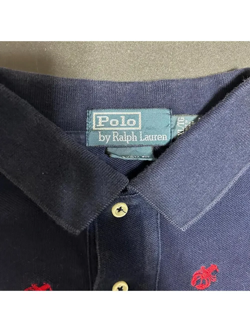 vintage navy all over lobster embroidery polo